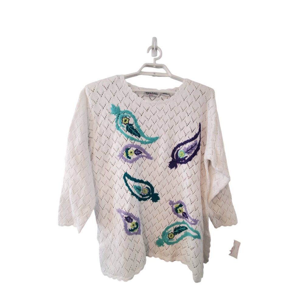 Diane Von Furstenberg Color Authority nwt sweater womens 1X white beachy…